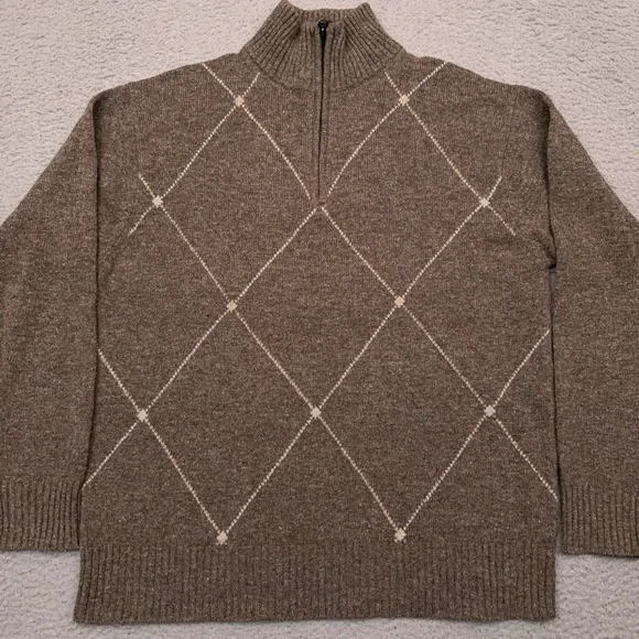Vintage American Blue 1/4 Zip Sweater Men's Large Argyle Diamond 100% Lambswool - Picture 1 of 6
